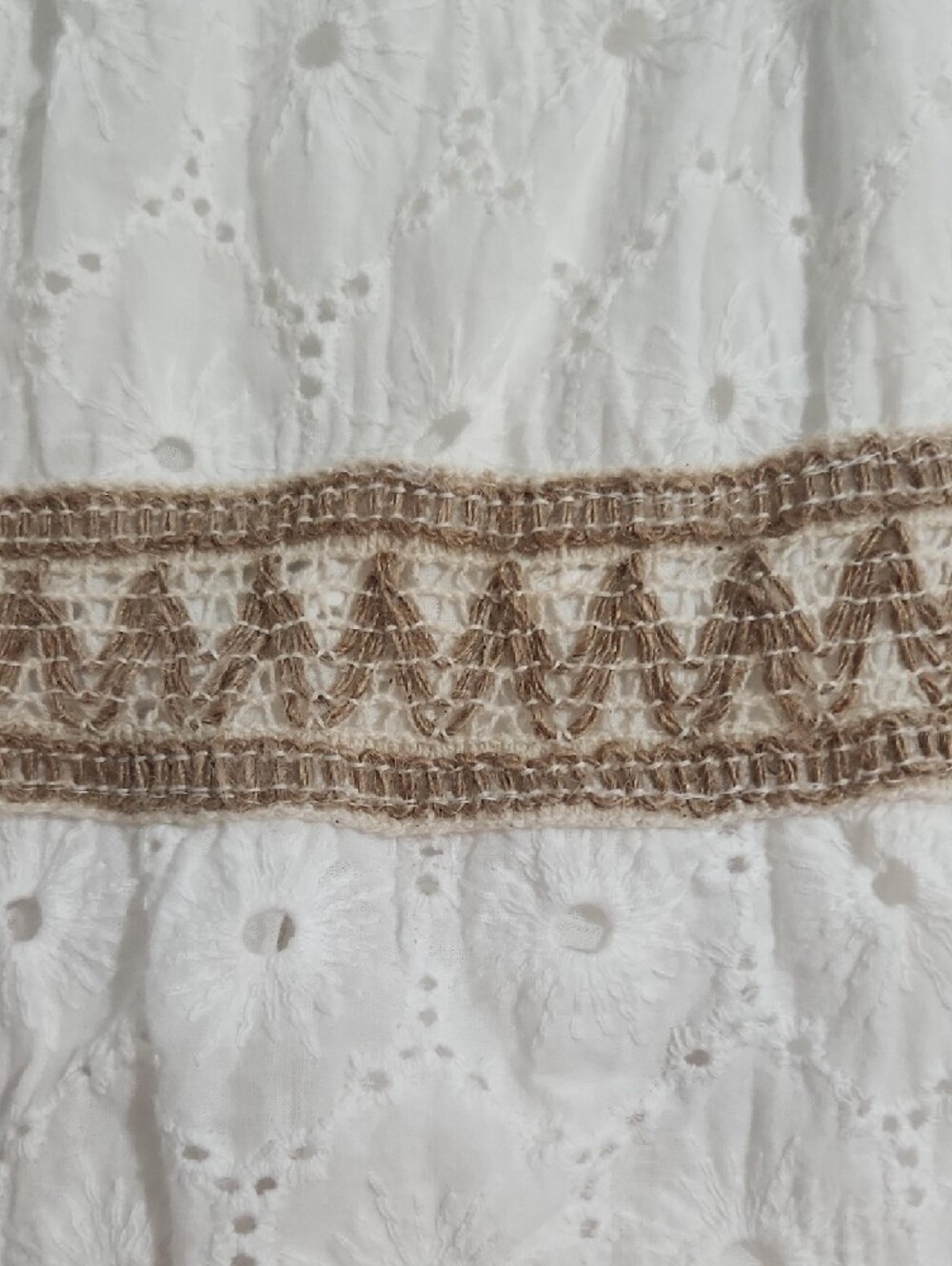 White Maxi Skirt with Brown Lace Trim - Picture 3 of 9
